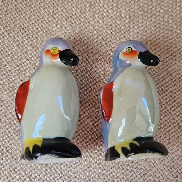 Vintage Japanese Lusterware Ceramic Penguin Puffin Salt & Pepper Shakers - Picture 7 of 8